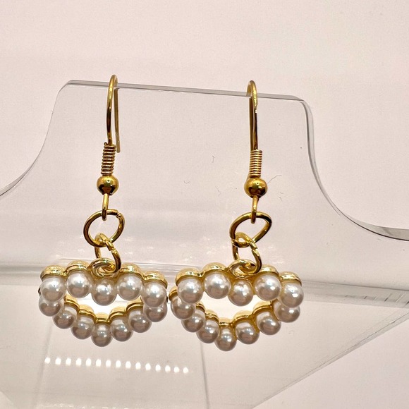 Beaded Heart Earrings - Valentines Day Earrings - Faux Pearl Earrings - Picture 2 of 10